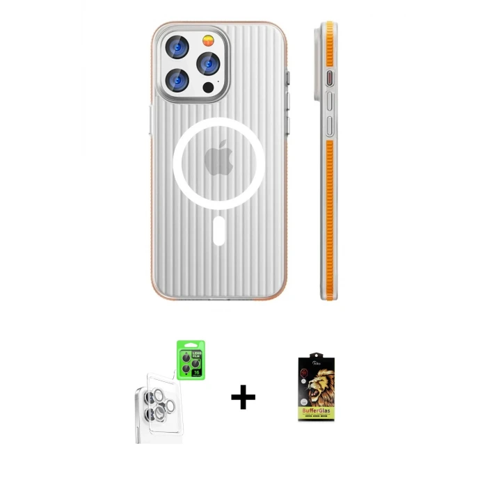 ieg™ iPhone 16 Pro Max Kılıf Pusula Minimal Koleksiyonu - Siyah Buffer Cam Ekran Koruyucu + Raze Metal Kamera Lens - BZ