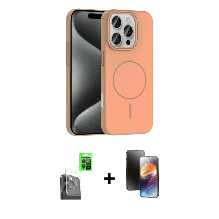 ieg™ iPhone 16 Pro Max Kılıf Siluet Doku Özel Seri - Siyah 3D Antistatik Mat Seramik Nano Ekran Koruyucu + Raze Metal Kamera Lens - SH