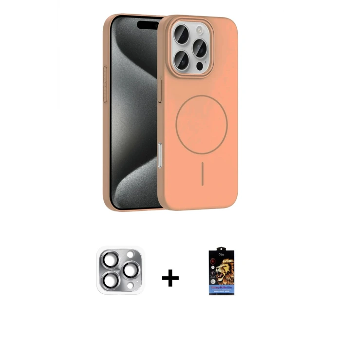 ieg™ iPhone 16 Pro Max Kılıf Siluet Doku Özel Seri - Siyah Buffer Hayalet Cam Ekran Koruyucu + Pers Alüminyum Kamera Lens - GI