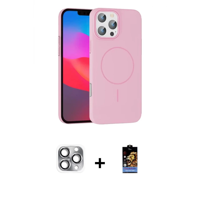 ieg™ iPhone 16 Pro Max Kılıf Siluet Doku Özel Seri - Siyah Buffer Hayalet Cam Ekran Koruyucu + Pers Alüminyum Kamera Lens - GI