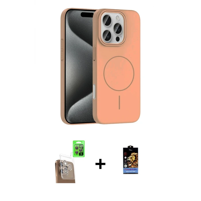 ieg™ iPhone 16 Pro Max Kılıf Siluet Doku Özel Seri - Siyah Buffer Hayalet Cam Ekran Koruyucu + Raze Metal Kamera Lens - CLTM