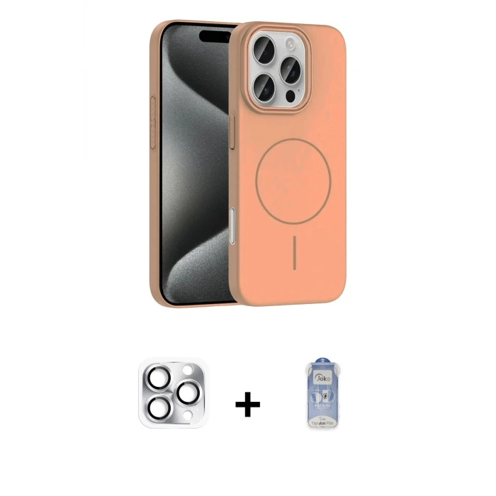 ieg™ iPhone 16 Pro Max Kılıf Siluet Doku Özel Seri - Siyah Joko Magic 5D Cam + Pers Alüminyum Kamera Lens - GS