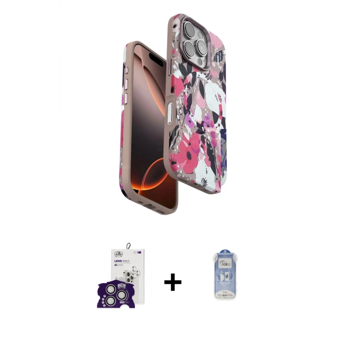 ieg™ iPhone 16 Pro Max Kılıf Siluet Doku - Siyah Joko Magic 5D Cam + Bilvis Titan Kamera Lens - GS