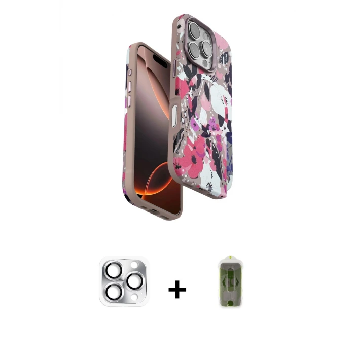 ieg™ iPhone 16 Pro Max Kılıf Siluet Doku - Siyah Joko Magic 5D Hayalet Cam + Pers Alüminyum Kamera Lens - GS