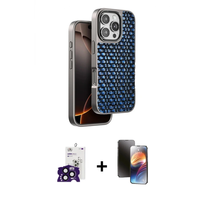 ieg™ iPhone 16 Pro Max Kılıf Siluet Form Serisi - Siyah 3D Antistatik Mat Seramik Nano Ekran Koruyucu + Bilvis Titan Kamera Lens - SH