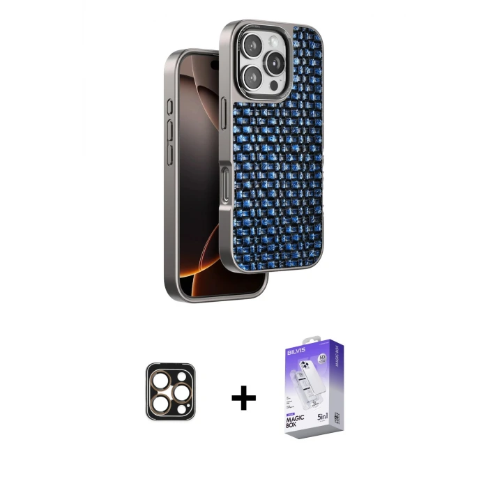 ieg™ iPhone 16 Pro Max Kılıf Siluet Form Serisi - Siyah Bilvis 5in1 3D Magic Cam Ekran Koruyucu + PVD Metal Kamera Lens - GD