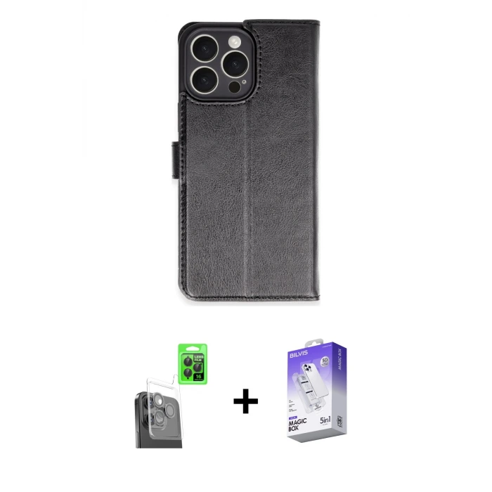 ieg™ iPhone 16 Pro Max Kılıf Siluet Işık Serisi - Siyah Bilvis 5in1 3D Magic Cam Ekran Koruyucu + Raze Metal Kamera Lens - SH