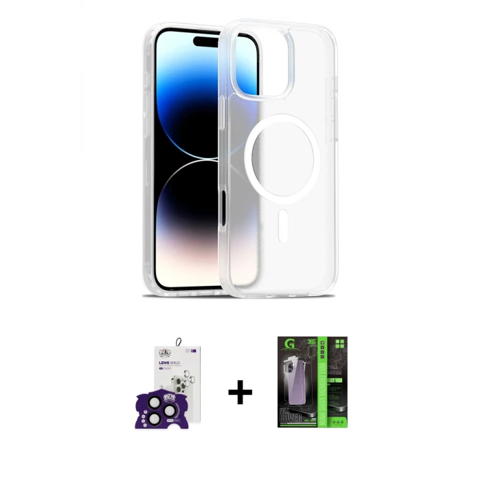 ieg™ iPhone 16 Pro Max Kılıf Siluet Minimal Prime - Şeffaf 360 Full Body Arka Koruyucu + Bilvis Titan Kamera Lens - SH