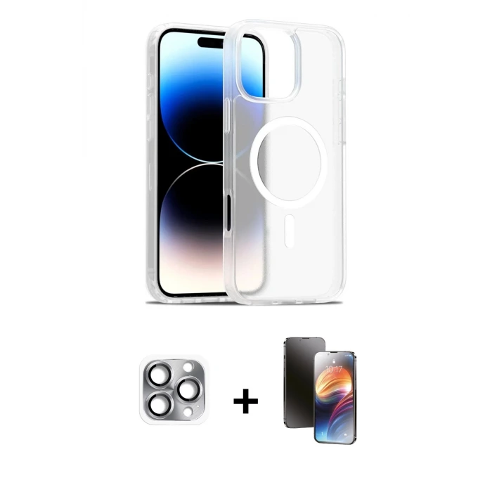 ieg™ iPhone 16 Pro Max Kılıf Siluet Minimal Prime - Siyah 3D Antistatik Mat Seramik Nano Ekran Koruyucu + Pers Alüminyum Kamera Lens - GI