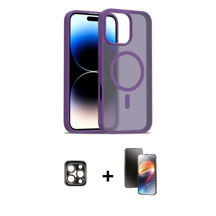 ieg™ iPhone 16 Pro Max Kılıf Siluet Minimal Prime - Siyah 3D Antistatik Mat Seramik Nano Ekran Koruyucu + PVD Metal Kamera Lens - GD