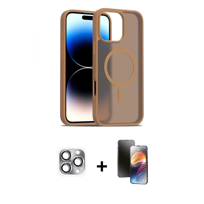 ieg™ iPhone 16 Pro Max Kılıf Siluet Minimal Prime - Siyah 3D Antistatik Mat Seramik Nano Ekran Koruyucu + Pers Alüminyum Kamera Lens - GI
