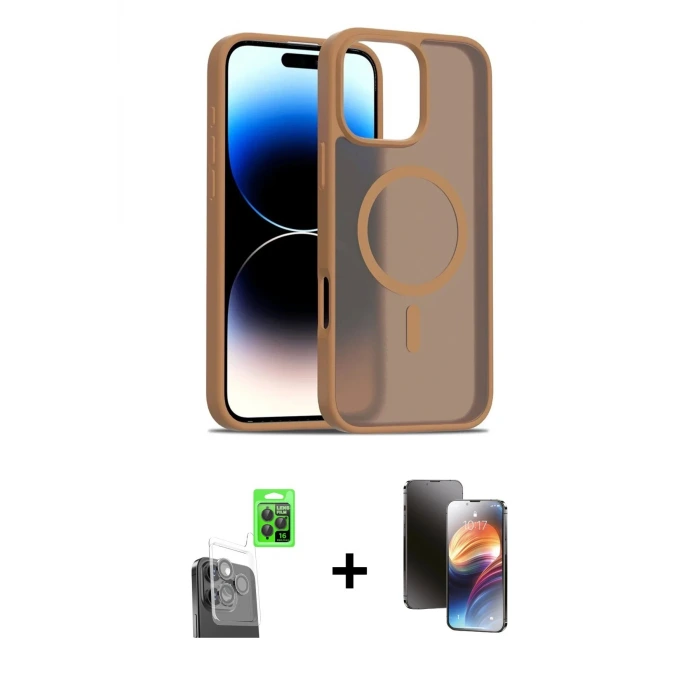 ieg™ iPhone 16 Pro Max Kılıf Siluet Minimal Prime - Siyah 3D Antistatik Mat Seramik Nano Ekran Koruyucu + Raze Metal Kamera Lens - SH