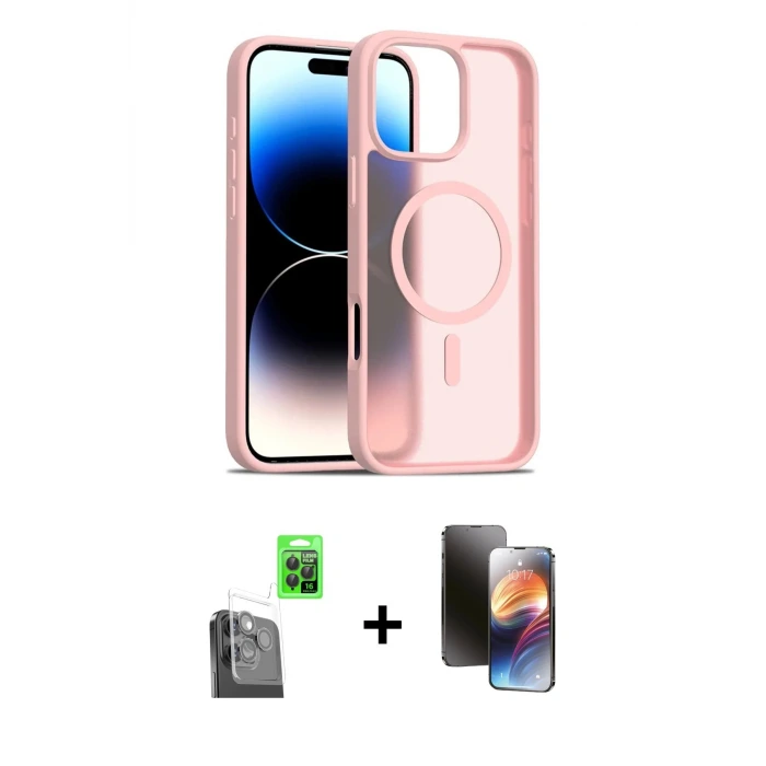 ieg™ iPhone 16 Pro Max Kılıf Siluet Minimal Prime - Siyah 3D Antistatik Mat Seramik Nano Ekran Koruyucu + Raze Metal Kamera Lens - SH