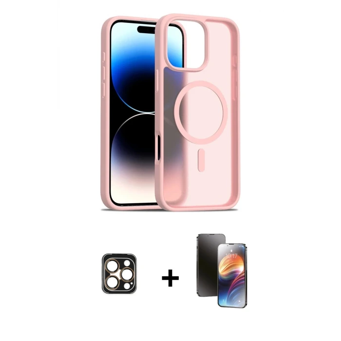 ieg™ iPhone 16 Pro Max Kılıf Siluet Minimal Prime - Siyah 3D Antistatik Mat Seramik Nano Ekran Koruyucu + PVD Metal Kamera Lens - GD