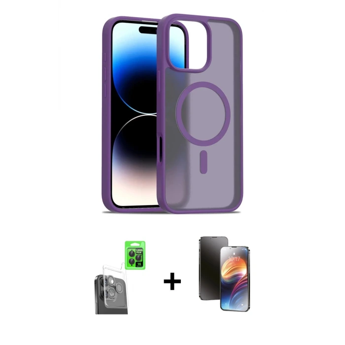 ieg™ iPhone 16 Pro Max Kılıf Siluet Minimal Prime - Siyah 3D Antistatik Mat Seramik Nano Ekran Koruyucu + Raze Metal Kamera Lens - SH
