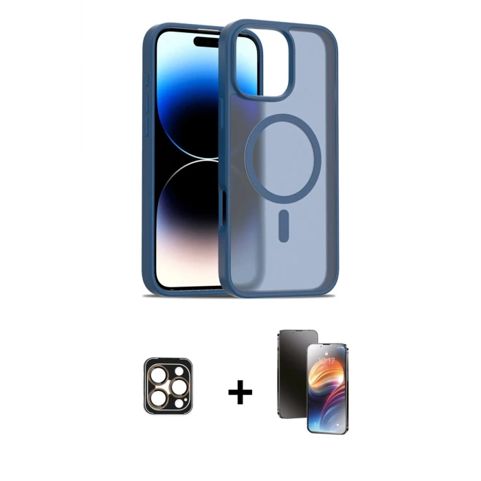 ieg™ iPhone 16 Pro Max Kılıf Siluet Minimal Prime - Siyah 3D Antistatik Mat Seramik Nano Ekran Koruyucu + PVD Metal Kamera Lens - GD