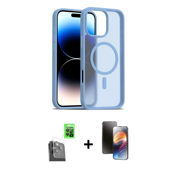 ieg™ iPhone 16 Pro Max Kılıf Siluet Minimal Prime - Siyah 3D Antistatik Mat Seramik Nano Ekran Koruyucu + Raze Metal Kamera Lens - SH