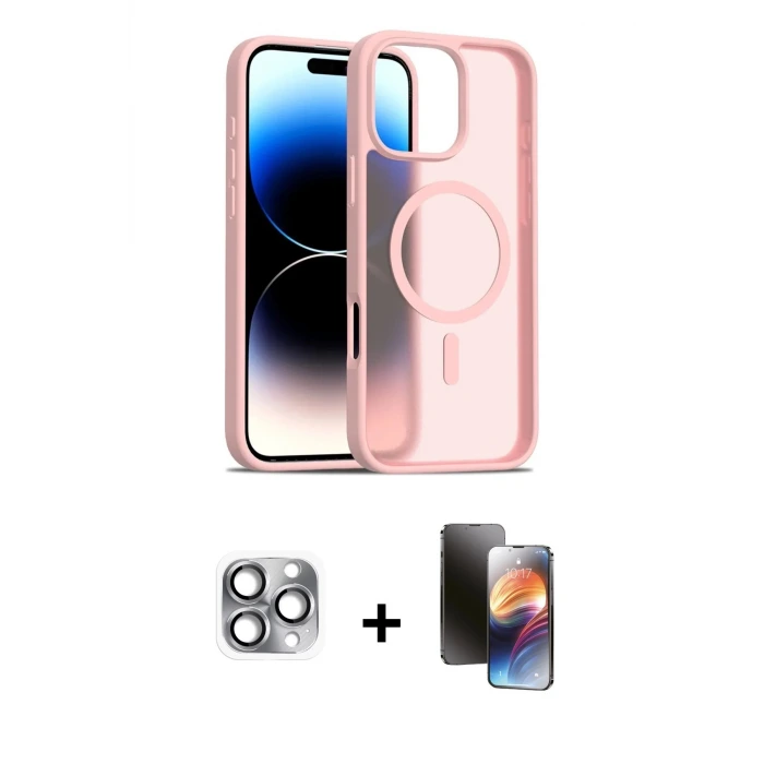 ieg™ iPhone 16 Pro Max Kılıf Siluet Minimal Prime - Siyah 3D Antistatik Mat Seramik Nano Ekran Koruyucu + Pers Alüminyum Kamera Lens - GI
