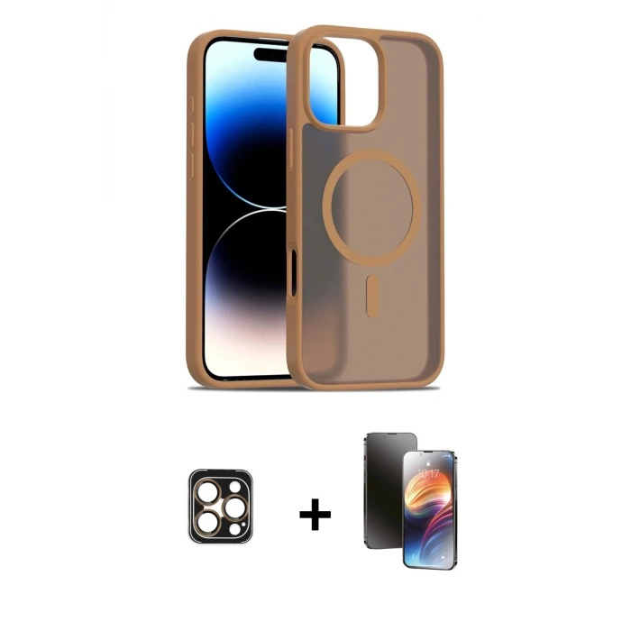 ieg™ iPhone 16 Pro Max Kılıf Siluet Minimal Prime - Siyah 3D Antistatik Mat Seramik Nano Ekran Koruyucu + PVD Metal Kamera Lens - GD