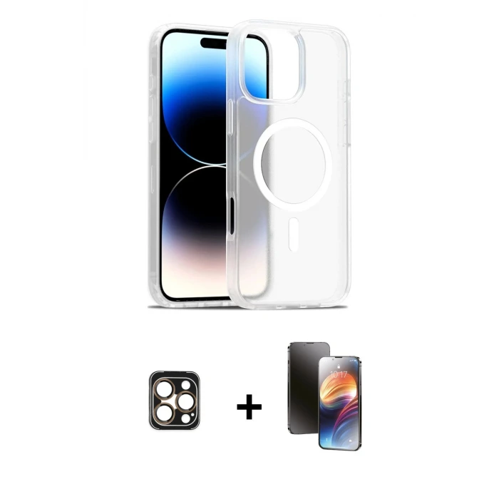 ieg™ iPhone 16 Pro Max Kılıf Siluet Minimal Prime - Siyah 3D Antistatik Mat Seramik Nano Ekran Koruyucu + PVD Metal Kamera Lens - GD