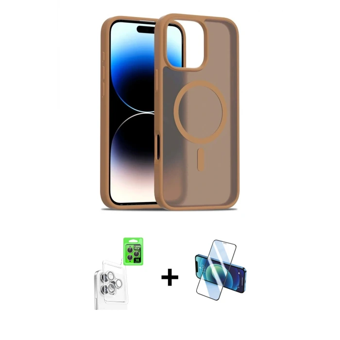 ieg™ iPhone 16 Pro Max Kılıf Siluet Minimal Prime - Siyah 3D Antistatik Seramik Nano Ekran Koruyucu + Raze Metal Kamera Lens - BZ