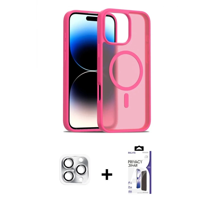 ieg™ iPhone 16 Pro Max Kılıf Siluet Minimal Prime - Siyah Bilvis 3X AR Hayalet Cam Ekran Koruyucu + Pers Alüminyum Kamera Lens - GS