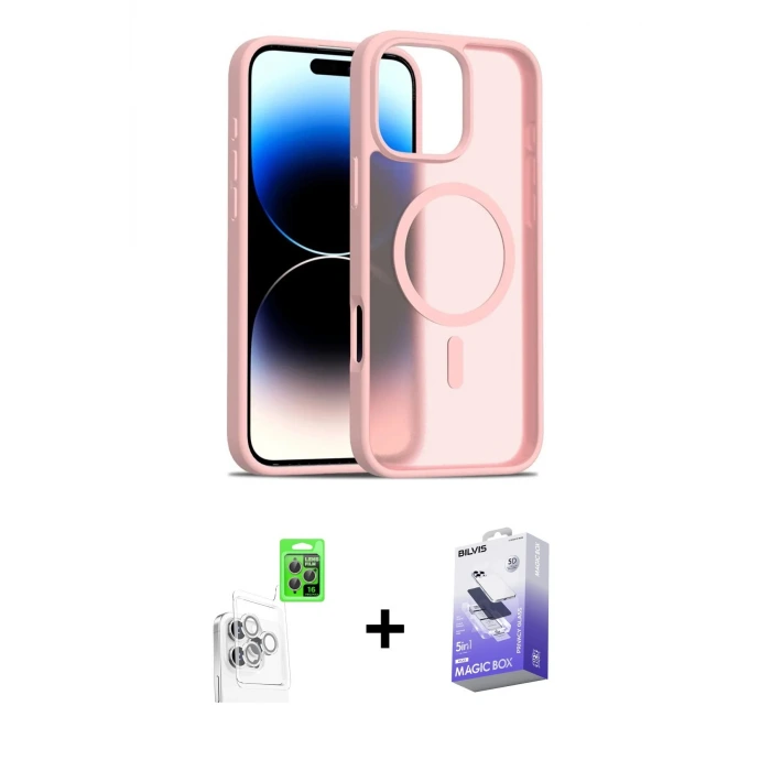 ieg™ iPhone 16 Pro Max Kılıf Siluet Minimal Prime - Siyah Bilvis 5in1 5D Magic Hayalet Cam Ekran Koruyucu + Raze Metal Kamera Lens - BZ