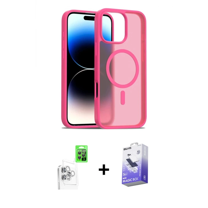 ieg™ iPhone 16 Pro Max Kılıf Siluet Minimal Prime - Siyah Bilvis 5in1 5D Magic Hayalet Cam Ekran Koruyucu + Raze Metal Kamera Lens - BZ