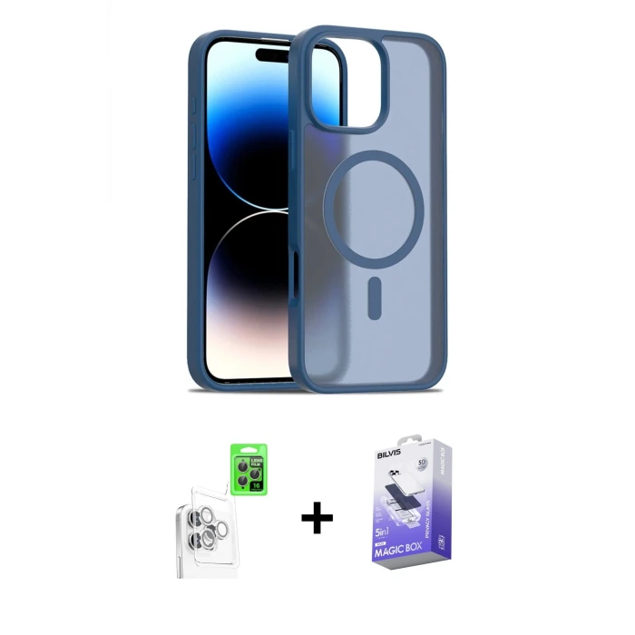 ieg™ iPhone 16 Pro Max Kılıf Siluet Minimal Prime - Siyah Bilvis 5in1 5D Magic Hayalet Cam Ekran Koruyucu + Raze Metal Kamera Lens - BZ