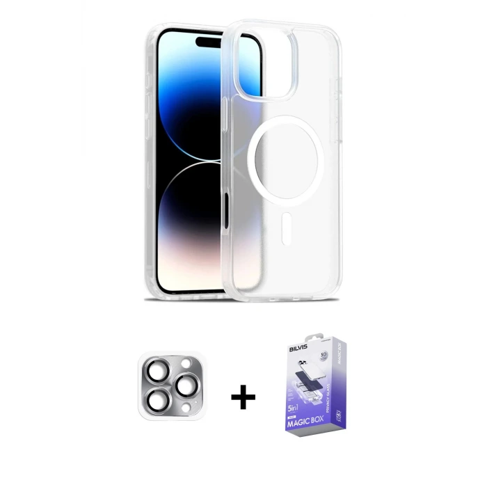 ieg™ iPhone 16 Pro Max Kılıf Siluet Minimal Prime - Siyah Bilvis 5in1 5D Magic Hayalet Cam Ekran Koruyucu + Pers Alüminyum Kamera Lens - GI