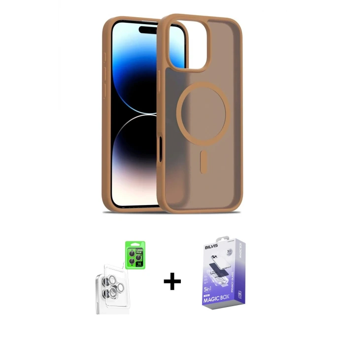 ieg™ iPhone 16 Pro Max Kılıf Siluet Minimal Prime - Siyah Bilvis 5in1 5D Magic Hayalet Cam Ekran Koruyucu + Raze Metal Kamera Lens - BZ