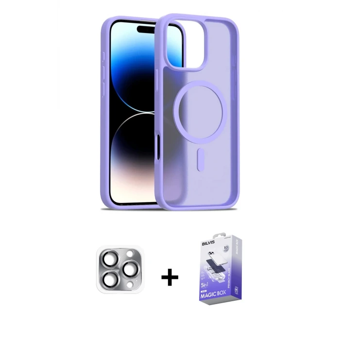ieg™ iPhone 16 Pro Max Kılıf Siluet Minimal Prime - Siyah Bilvis 5in1 5D Magic Hayalet Cam Ekran Koruyucu + Pers Alüminyum Kamera Lens - GI