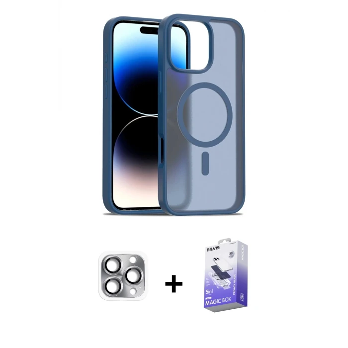 ieg™ iPhone 16 Pro Max Kılıf Siluet Minimal Prime - Siyah Bilvis 5in1 5D Magic Hayalet Cam Ekran Koruyucu + Pers Alüminyum Kamera Lens - GI