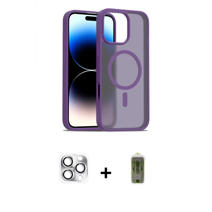 ieg™ iPhone 16 Pro Max Kılıf Siluet Minimal Prime - Siyah Joko Magic 5D Hayalet Cam + Pers Alüminyum Kamera Lens - GS