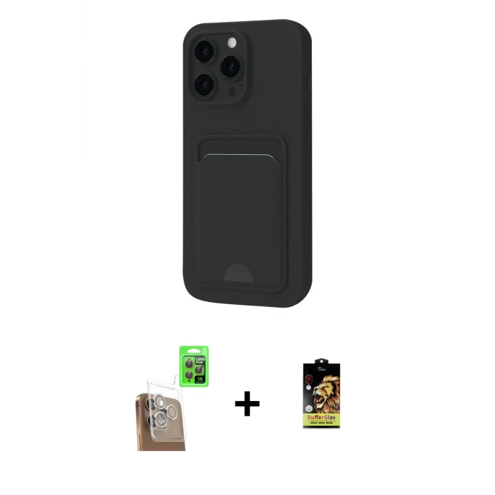 ieg™ iPhone 16 Pro Max Kılıf Vadi Çizgi Prime - Siyah Buffer Cam Ekran Koruyucu + Raze Metal Kamera Lens - CLTM
