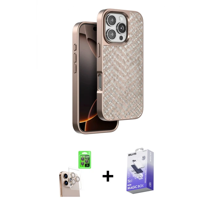 ieg™ iPhone 16 Pro Max Kılıf Vadi Özel Seri - Siyah Bilvis 5in1 5D Magic Hayalet Cam Ekran Koruyucu + Raze Metal Kamera Lens - NLGY