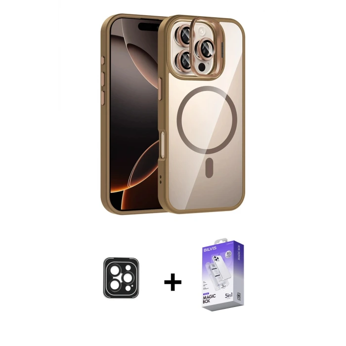 ieg™ iPhone 16 Pro Max Kılıf Yadigar Asil Koleksiyonu - Siyah Bilvis 5in1 3D Magic Cam Ekran Koruyucu + PVD Metal Kamera Lens - SH