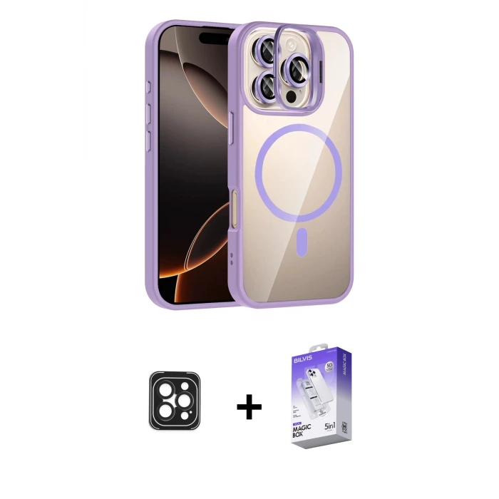 ieg™ iPhone 16 Pro Max Kılıf Yadigar Asil Koleksiyonu - Siyah Bilvis 5in1 3D Magic Cam Ekran Koruyucu + PVD Metal Kamera Lens - SH