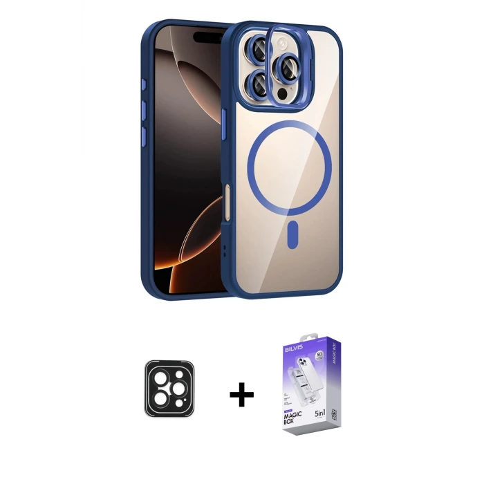 ieg™ iPhone 16 Pro Max Kılıf Yadigar Asil Koleksiyonu - Siyah Bilvis 5in1 3D Magic Cam Ekran Koruyucu + PVD Metal Kamera Lens - SH