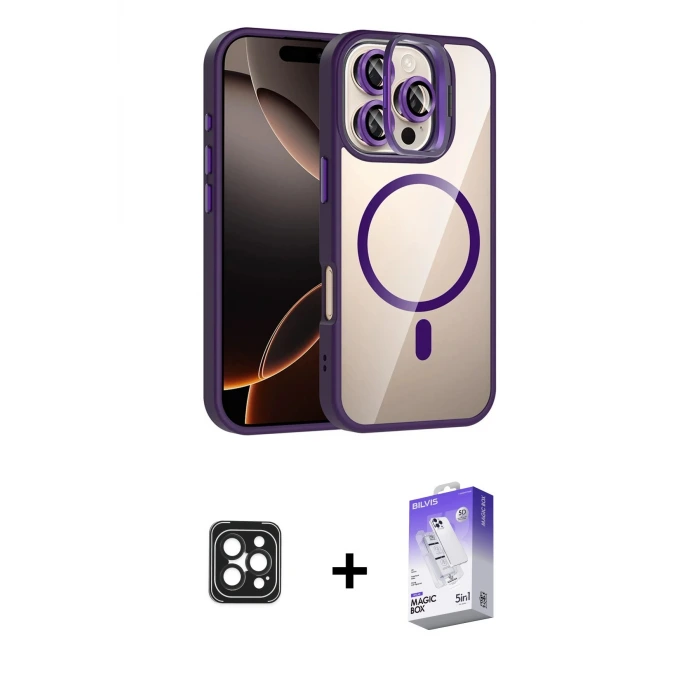 ieg™ iPhone 16 Pro Max Kılıf Yadigar Asil Koleksiyonu - Siyah Bilvis 5in1 3D Magic Cam Ekran Koruyucu + PVD Metal Kamera Lens - SH