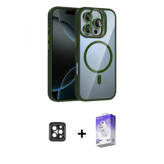 ieg™ iPhone 16 Pro Max Kılıf Yadigar Asil Koleksiyonu - Siyah Bilvis 5in1 3D Magic Cam Ekran Koruyucu + PVD Metal Kamera Lens - SH