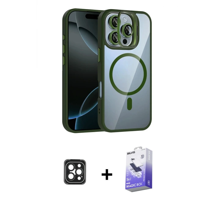 ieg™ iPhone 16 Pro Max Kılıf Yadigar Asil Koleksiyonu - Siyah Bilvis 5in1 5D Magic Hayalet Cam Ekran Koruyucu + PVD Metal Kamera Lens - SH