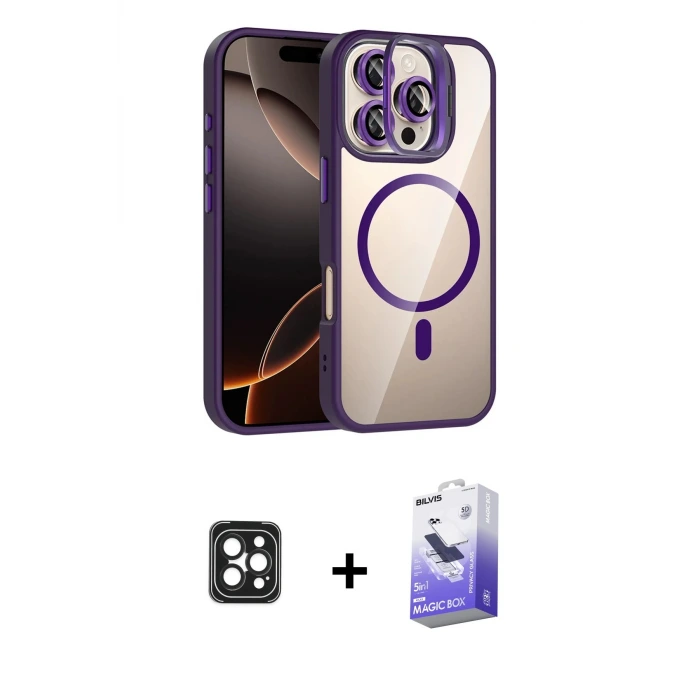 ieg™ iPhone 16 Pro Max Kılıf Yadigar Asil Koleksiyonu - Siyah Bilvis 5in1 5D Magic Hayalet Cam Ekran Koruyucu + PVD Metal Kamera Lens - SH