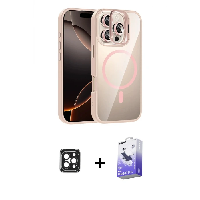 ieg™ iPhone 16 Pro Max Kılıf Yadigar Asil Koleksiyonu - Siyah Bilvis 5in1 5D Magic Hayalet Cam Ekran Koruyucu + PVD Metal Kamera Lens - SH