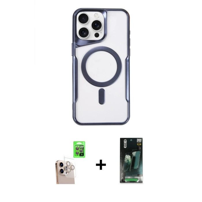 ieg™ iPhone 16 Pro Max Kılıf Yadigar Klasik Özel Seri - Siyah 360 Mat Full Body Arka Koruyucu + Raze Metal Kamera Lens - NLGY