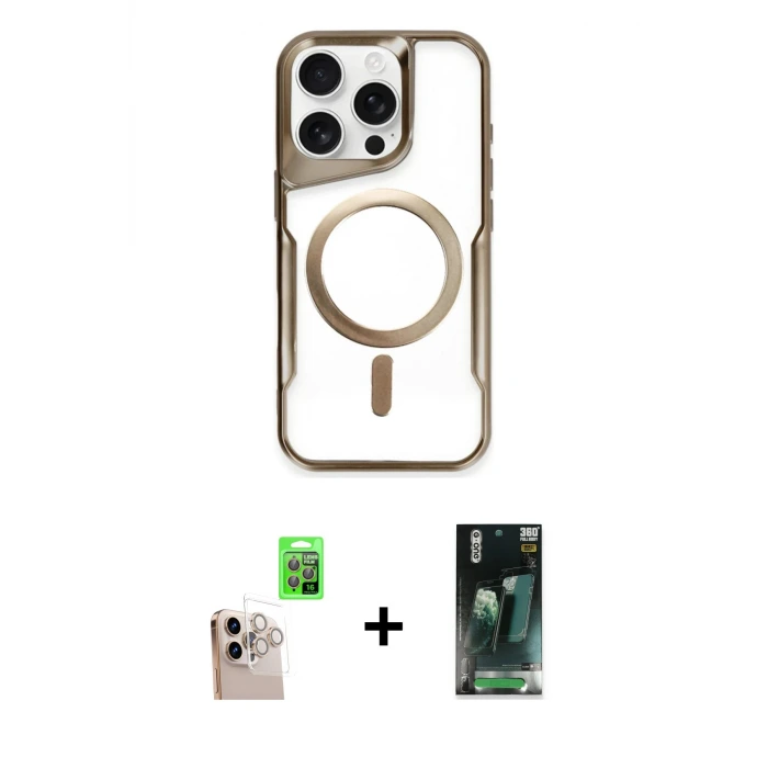 ieg™ iPhone 16 Pro Max Kılıf Yadigar Klasik Özel Seri - Siyah 360 Mat Full Body Arka Koruyucu + Raze Metal Kamera Lens - NLGY