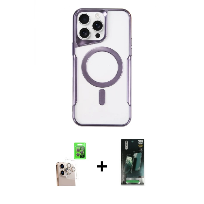 ieg™ iPhone 16 Pro Max Kılıf Yadigar Klasik Özel Seri - Siyah 360 Mat Full Body Arka Koruyucu + Raze Metal Kamera Lens - NLGY