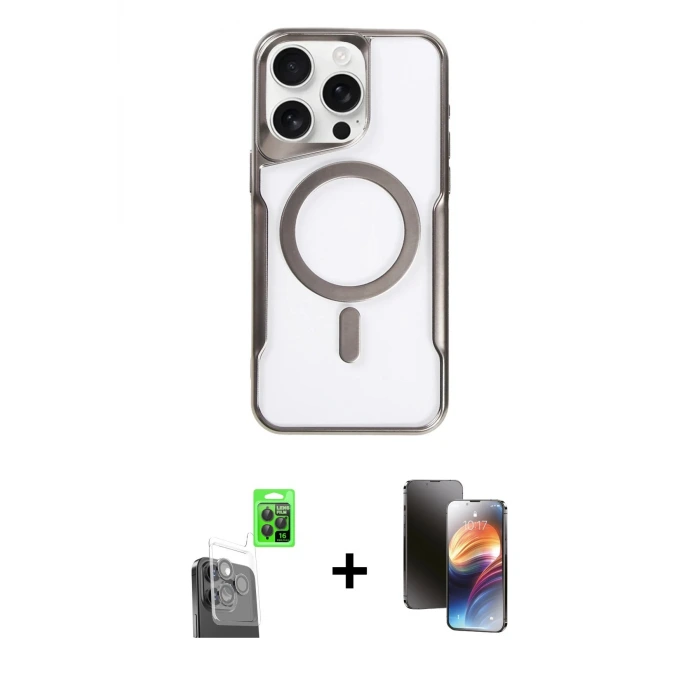 ieg™ iPhone 16 Pro Max Kılıf Yadigar Klasik Özel Seri - Siyah 3D Antistatik Mat Seramik Nano Ekran Koruyucu + Raze Metal Kamera Lens - SH