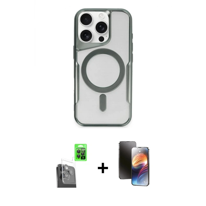 ieg™ iPhone 16 Pro Max Kılıf Yadigar Klasik Özel Seri - Siyah 3D Antistatik Mat Seramik Nano Ekran Koruyucu + Raze Metal Kamera Lens - SH
