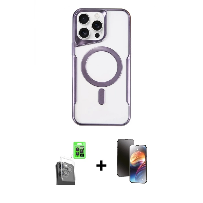 ieg™ iPhone 16 Pro Max Kılıf Yadigar Klasik Özel Seri - Siyah 3D Antistatik Mat Seramik Nano Ekran Koruyucu + Raze Metal Kamera Lens - SH